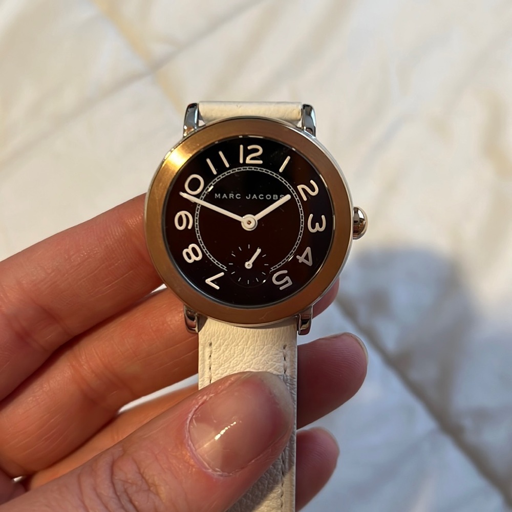 Marc Jacobs Women's Black Dial White Leather Strap Watch